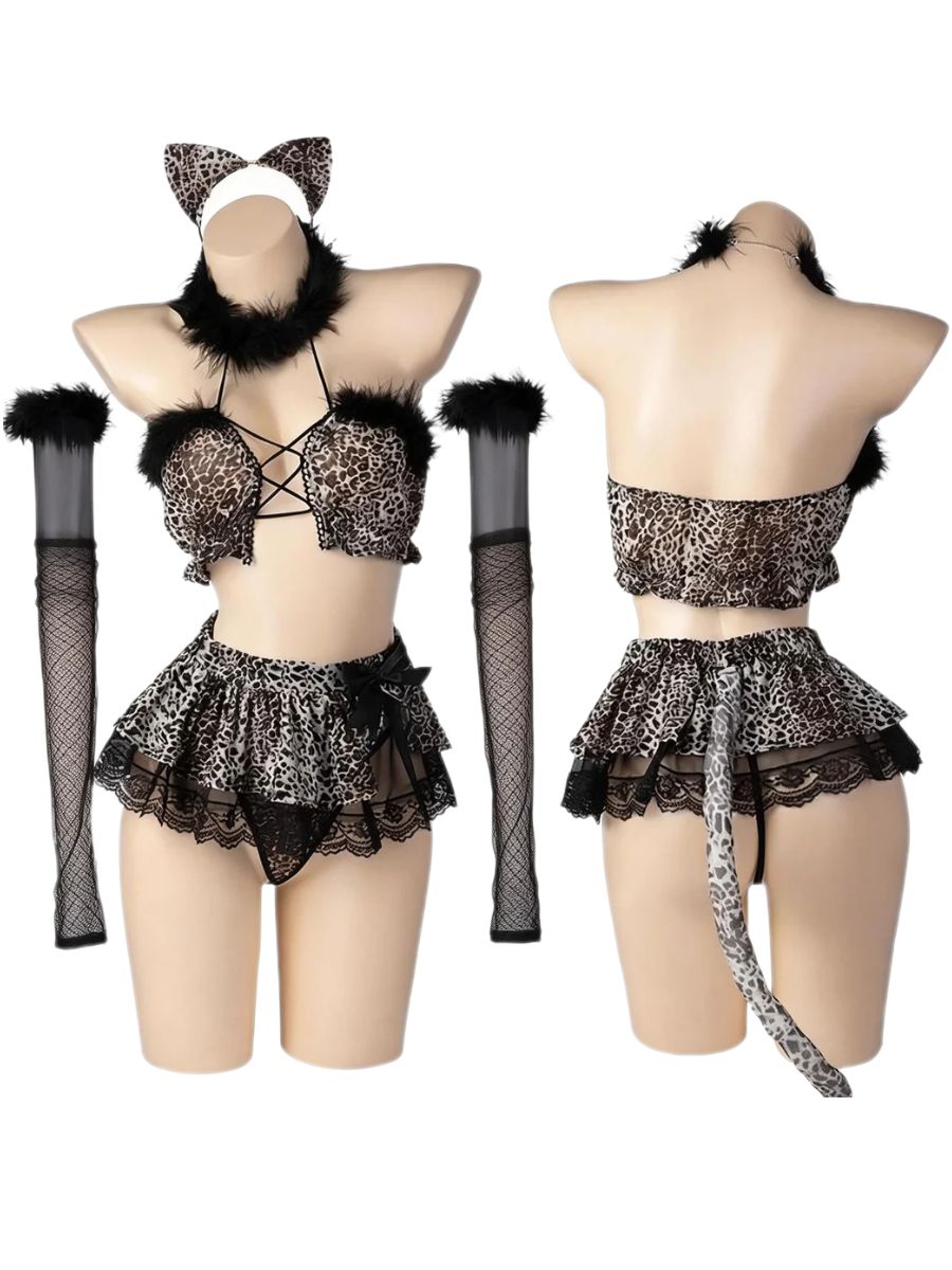 Sexy Leopard Print Cat Cosplay Lingerie Set blesssafe