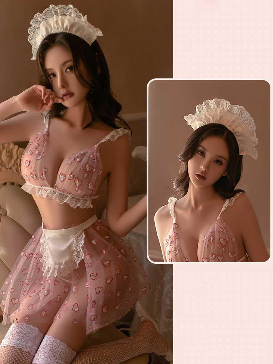 Sweet Pink Heart Maid Lingerie Set Blesssafe