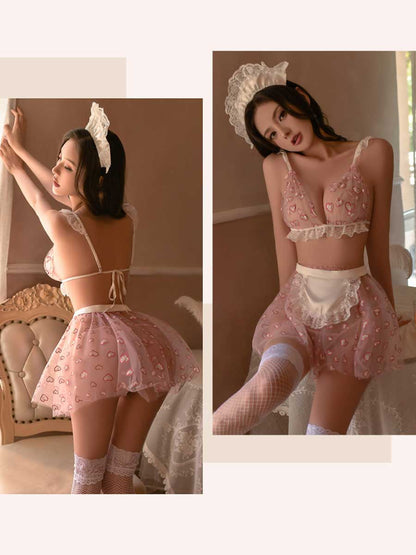 Sweet Pink Heart Maid Lingerie Set Blesssafe
