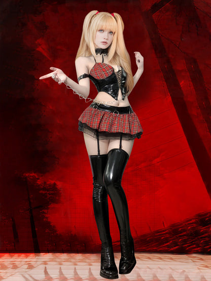 Anime Misa Gothic Lingerie Plaid Skirt Set