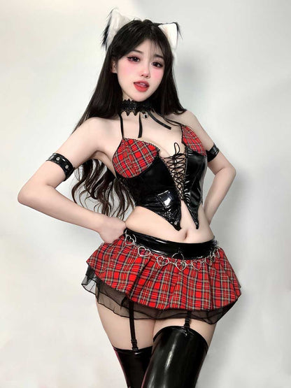 Anime Misa Gothic Lingerie Plaid Skirt Set