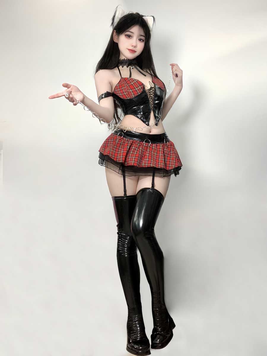 Anime Misa Gothic Lingerie Plaid Skirt Set