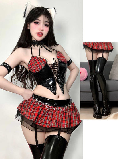 Anime Misa Gothic Lingerie Plaid Skirt Set
