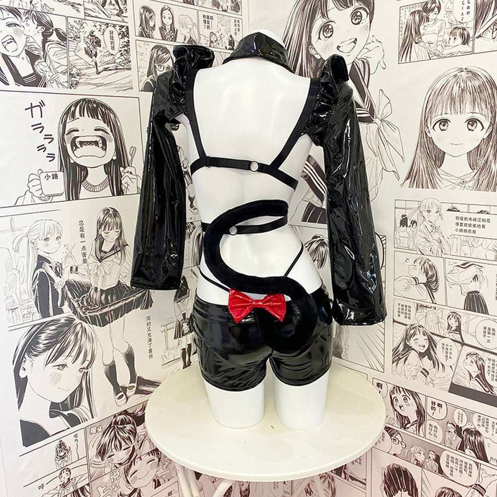Sexy Neko Anime Cat Girl Cosplay Black Latex Skirt Set blesssafe