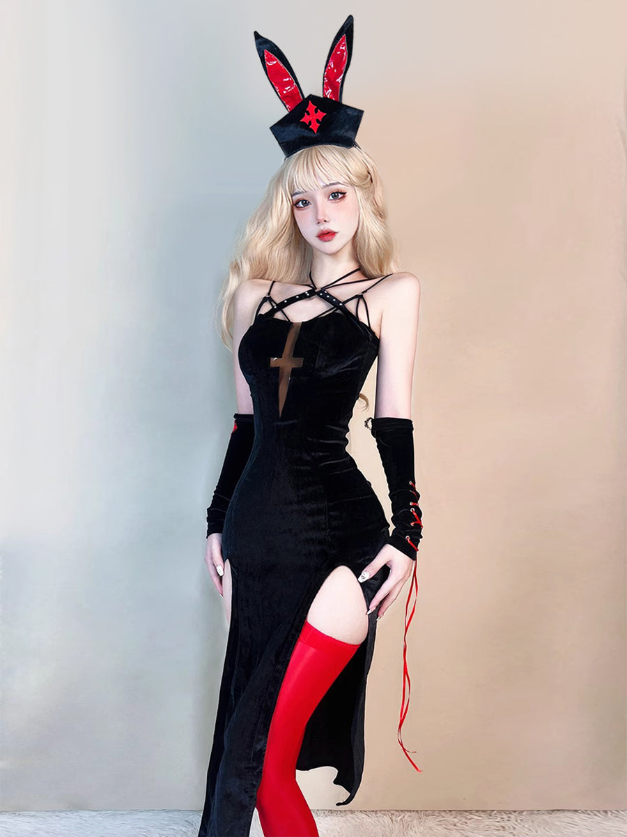 Gothic Bunny Costume - Dark Lace Alt Fashion Cosplay Outfit blesssafe