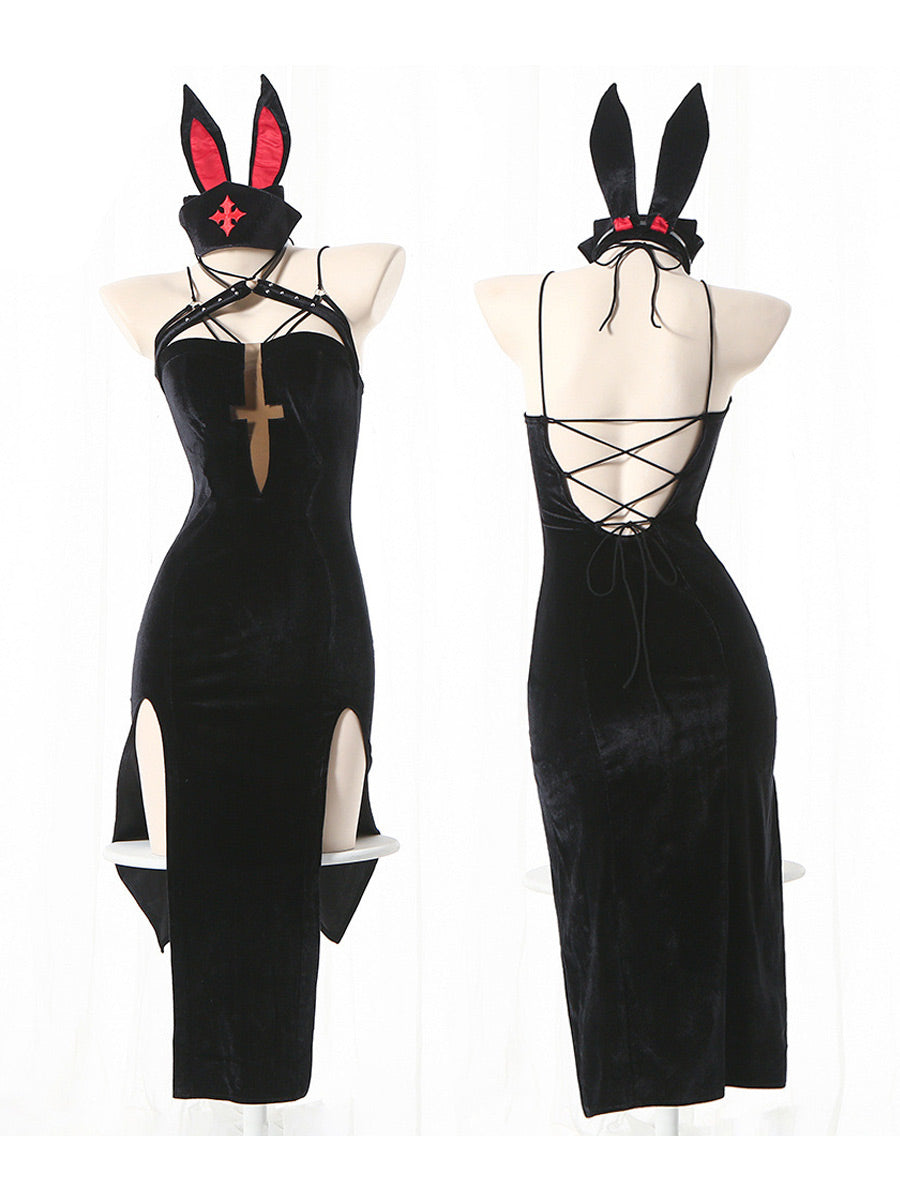 Gothic Bunny Costume - Dark Lace Alt Fashion Cosplay Outfit blesssafe