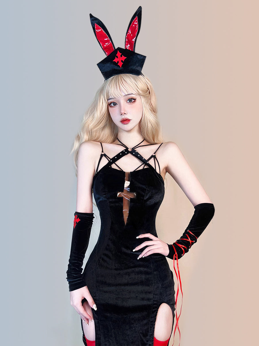 Gothic Bunny Costume - Dark Lace Alt Fashion Cosplay Outfit blesssafe