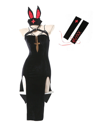 Gothic Bunny Costume - Dark Lace Alt Fashion Cosplay Outfit blesssafe
