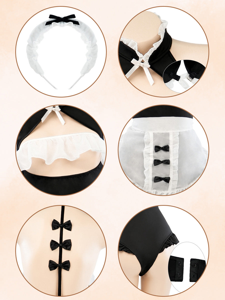Open Cup Maid Cosplay Lingerie Bodysuit Set Blesssafe