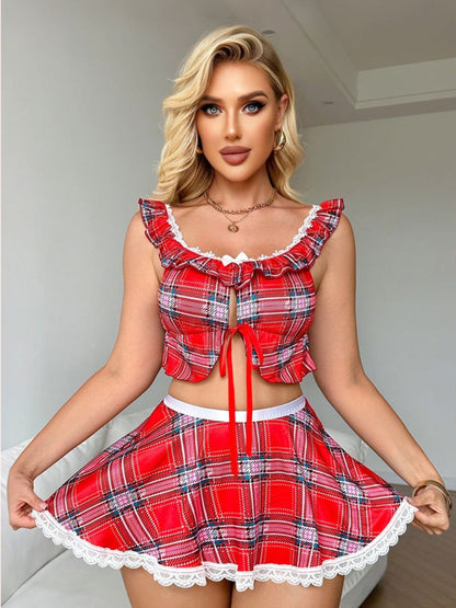 Sexy Plaid Student Roleplay Costume - Cutout Anime Schoolgirl Set Blesssafe