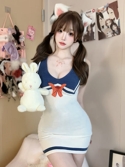 Anime Sailor Style Knitted Bodycon Dress - Cozy Chinese Qipao Blesssafe