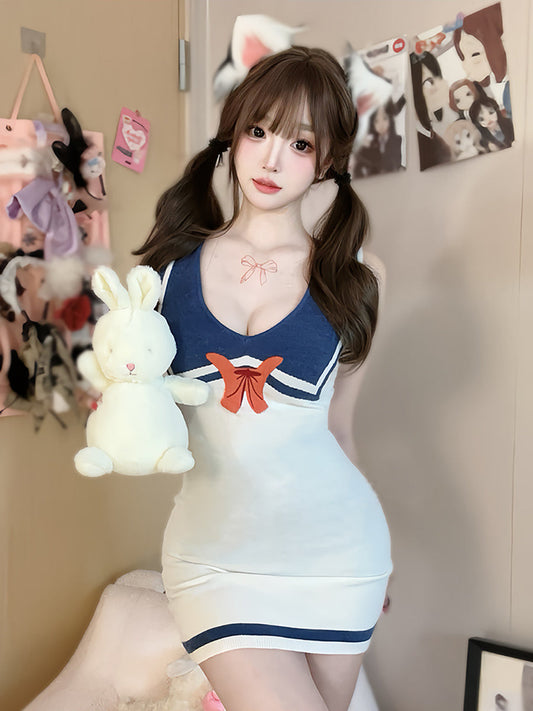 Anime Sailor Style Knitted Bodycon Dress - Cozy Chinese Qipao Blesssafe