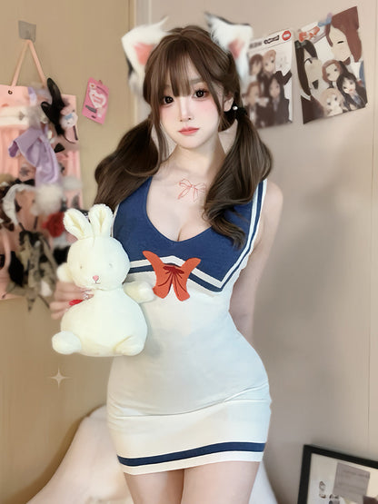 Anime Sailor Style Knitted Bodycon Dress - Cozy Chinese Qipao Blesssafe