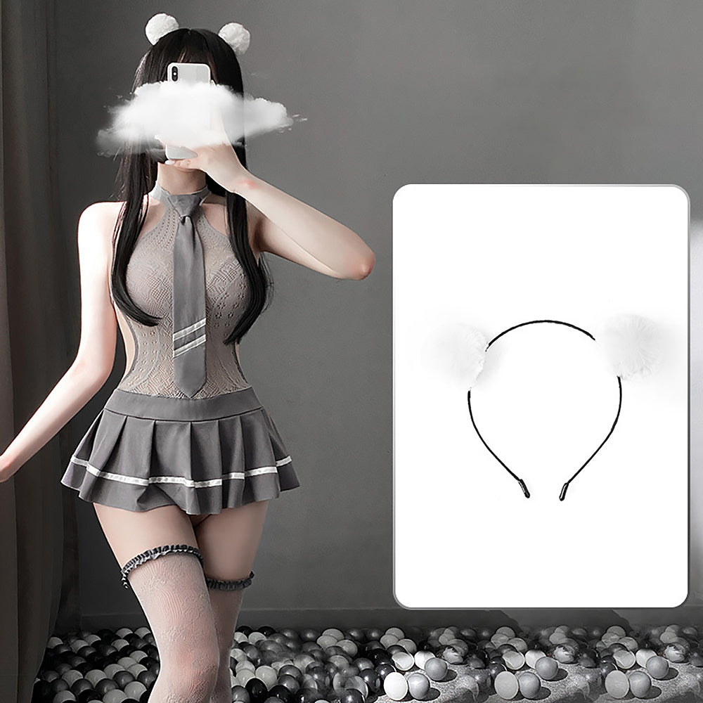 Grey Lace Cosplay Lingerie Dress - Sheer Transparent Uniform Blesssafe