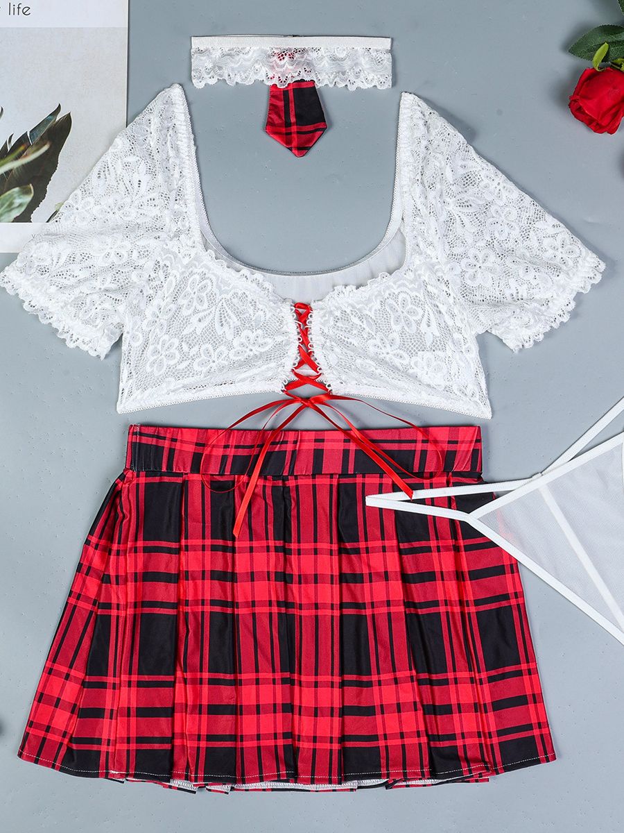 Plaid Scholastic Style Lingerie Costume - Sexy Student Teddy Set Blesssafe