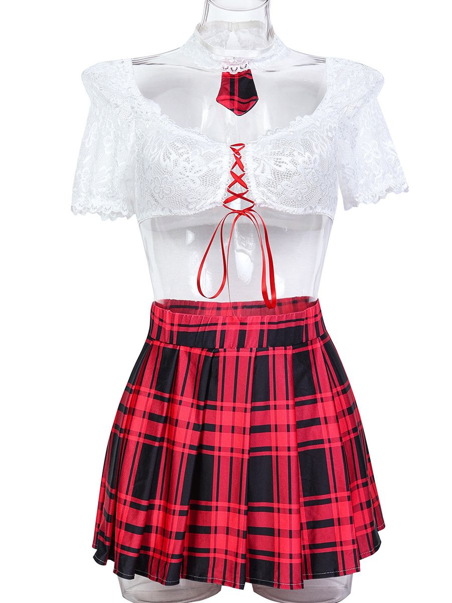 Plaid Scholastic Style Lingerie Costume - Sexy Student Teddy Set Blesssafe