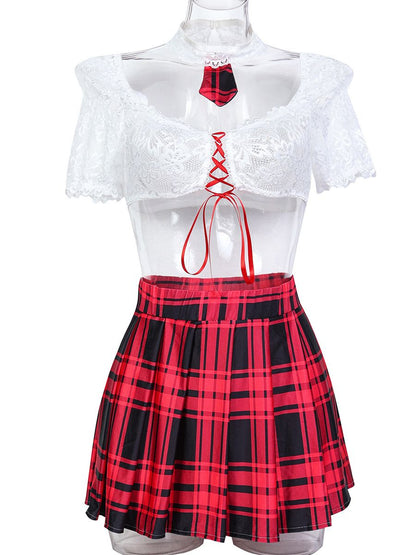 Plaid Scholastic Style Lingerie Costume - Sexy Student Teddy Set Blesssafe