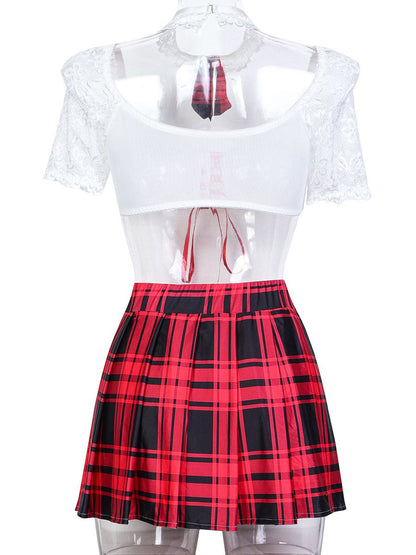 Plaid Scholastic Style Lingerie Costume - Sexy Student Teddy Set Blesssafe