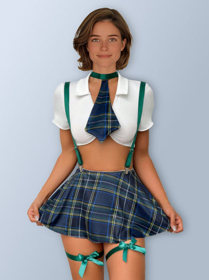 Plaid Suspender Top and Skirt Uniform - Sexy Anime Student Suit Blesssafe