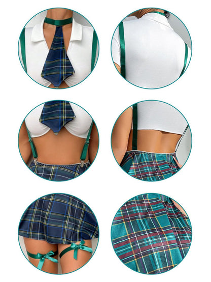 Plaid Suspender Top and Skirt Uniform - Sexy Anime Student Suit Blesssafe