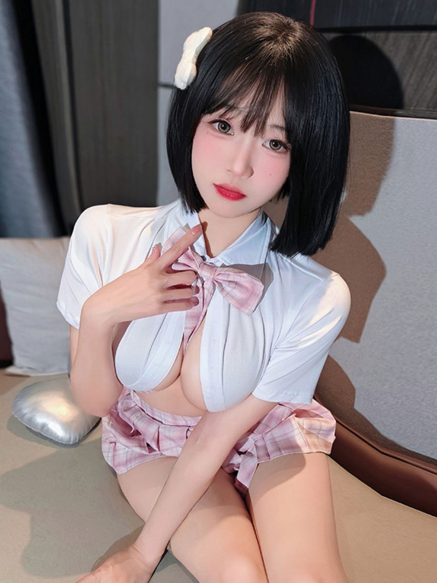 Pink Plaid Mini Skirt Uniform - Kawaii Anime Student Costume