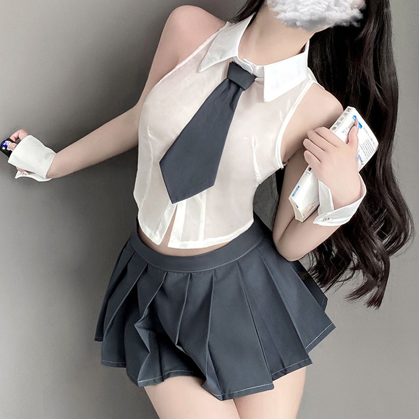Sheer Sleeveless Shirt and Pleated Skirt - Transparent JK Set Blesssafe