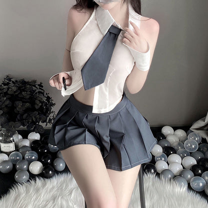 Sheer Sleeveless Shirt and Pleated Skirt - Transparent JK Set Blesssafe