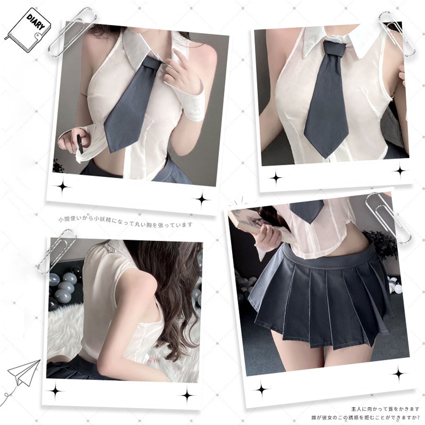 Sheer Sleeveless Shirt and Pleated Skirt - Transparent JK Set Blesssafe