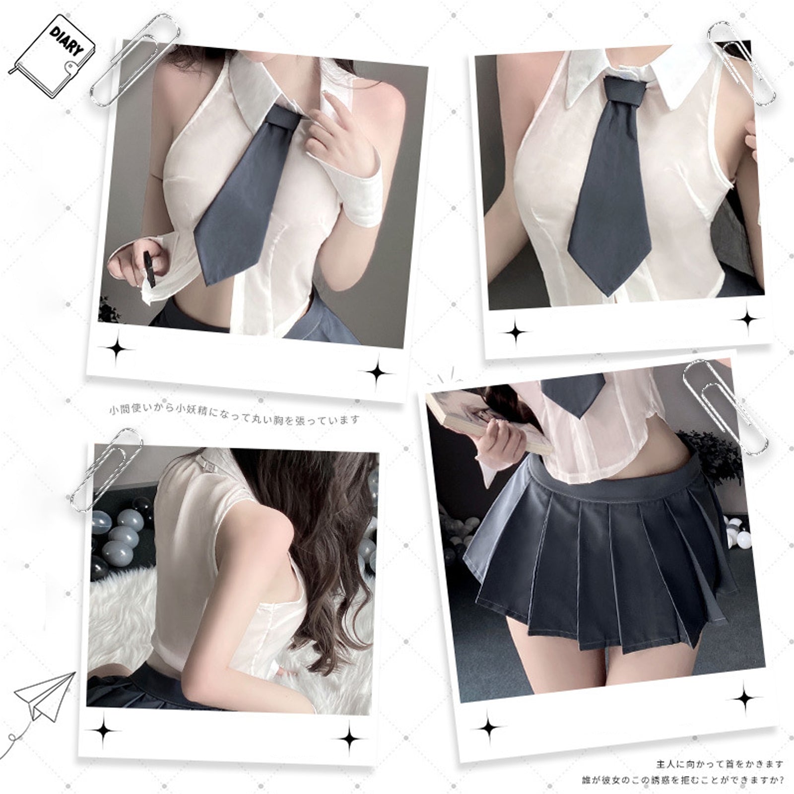 Sheer Sleeveless Shirt and Pleated Skirt - Transparent JK Set Blesssafe