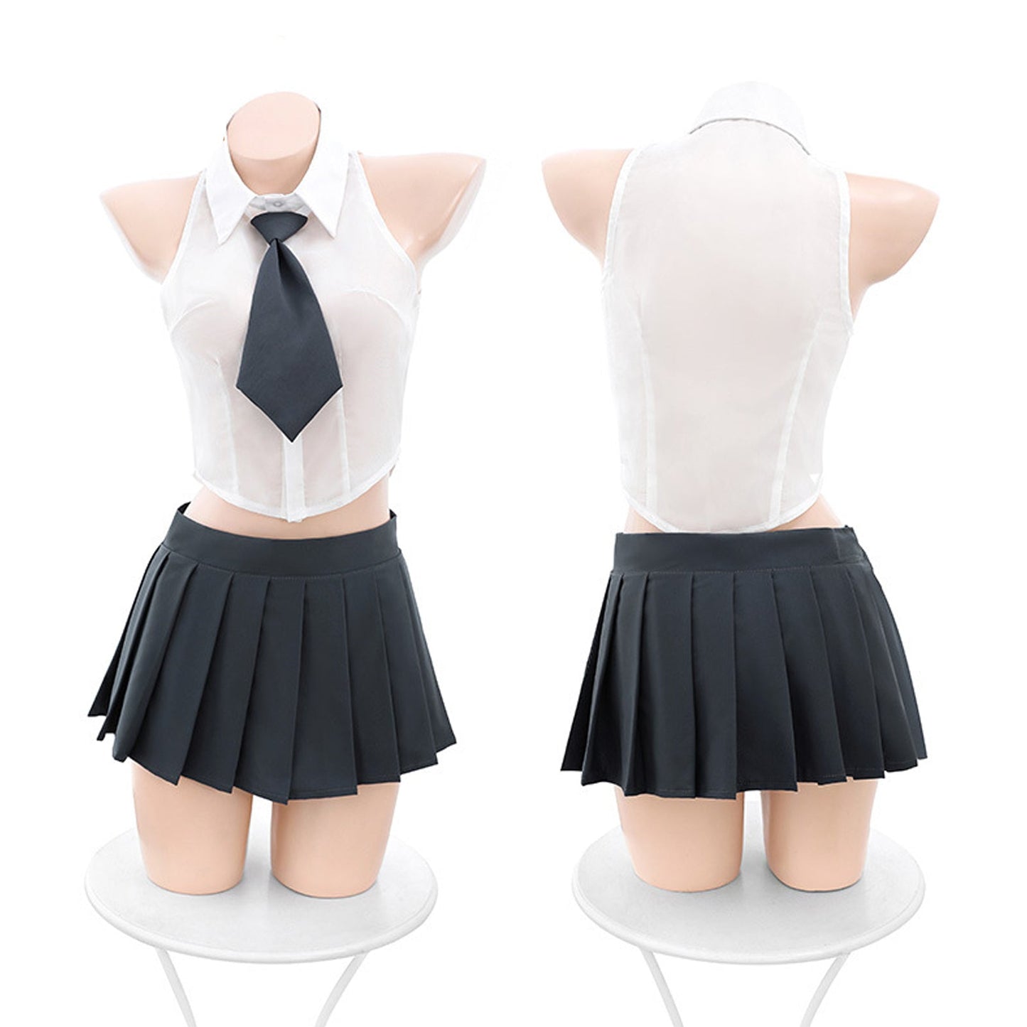 Sheer Sleeveless Shirt and Pleated Skirt - Transparent JK Set Blesssafe