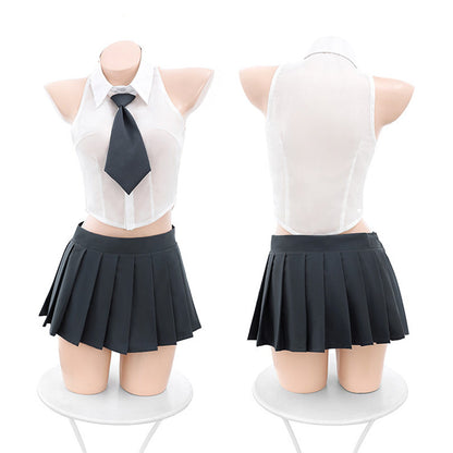 Sheer Sleeveless Shirt and Pleated Skirt - Transparent JK Set Blesssafe
