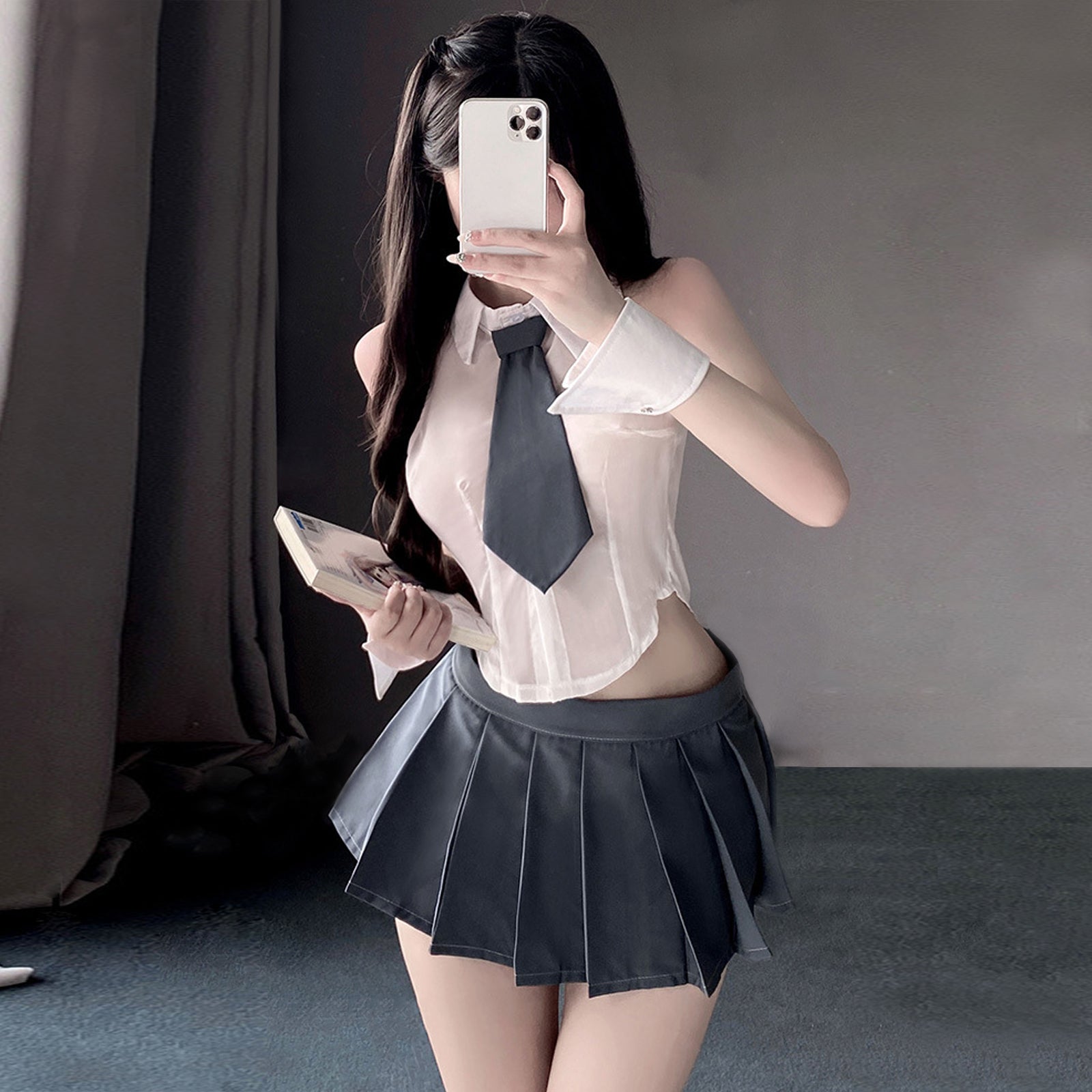 Sheer Sleeveless Shirt and Pleated Skirt - Transparent JK Set Blesssafe