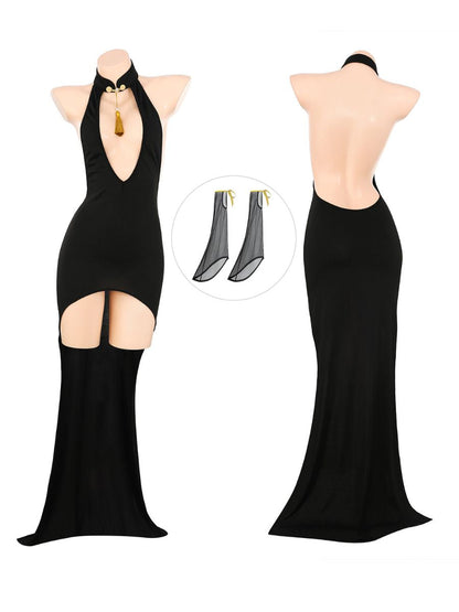 High-low Hem Chinese Dress - Asymmetrical Flounce Qipao Costume Blesssafe