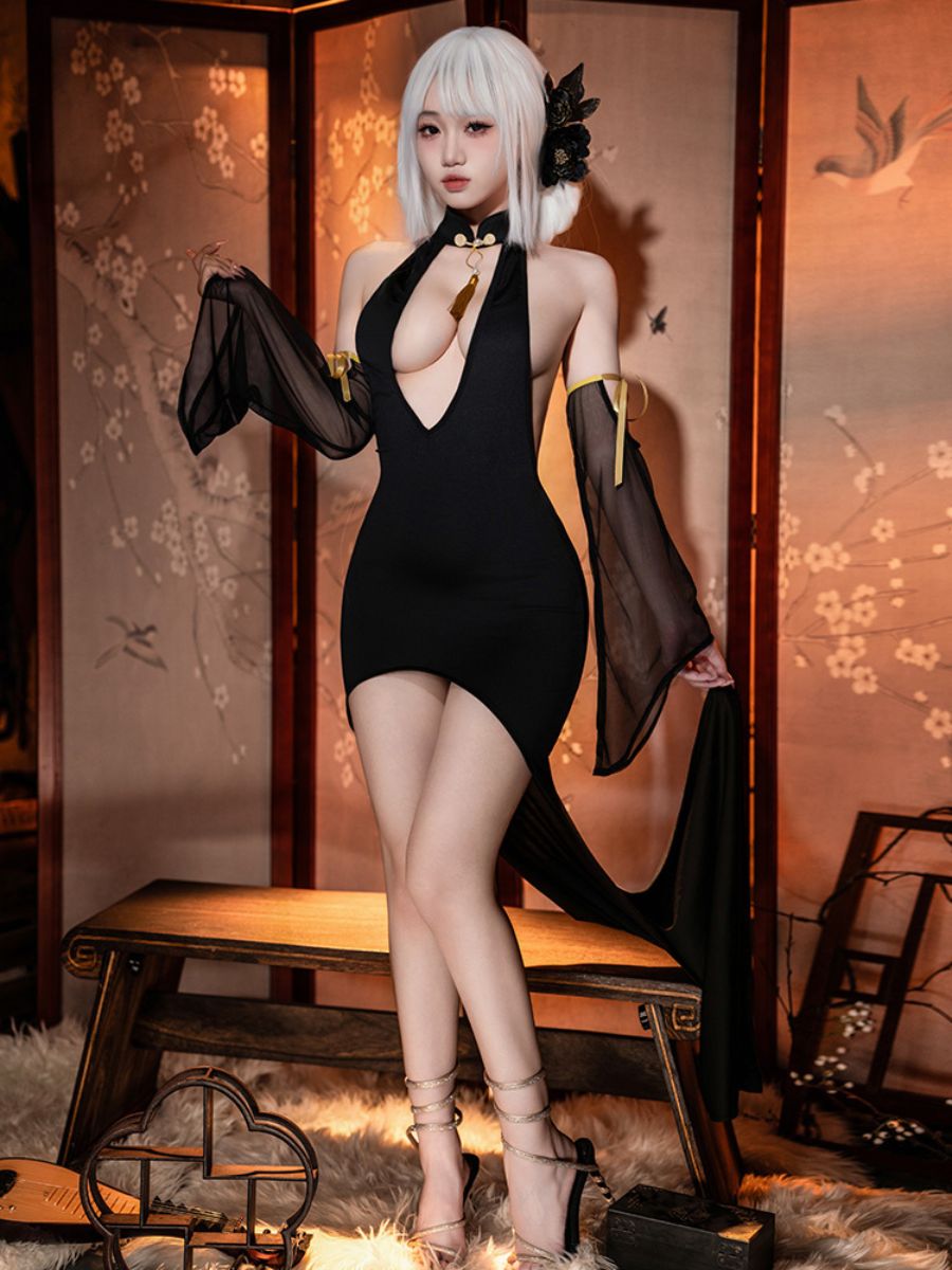 High-low Hem Chinese Dress - Asymmetrical Flounce Qipao Costume Blesssafe