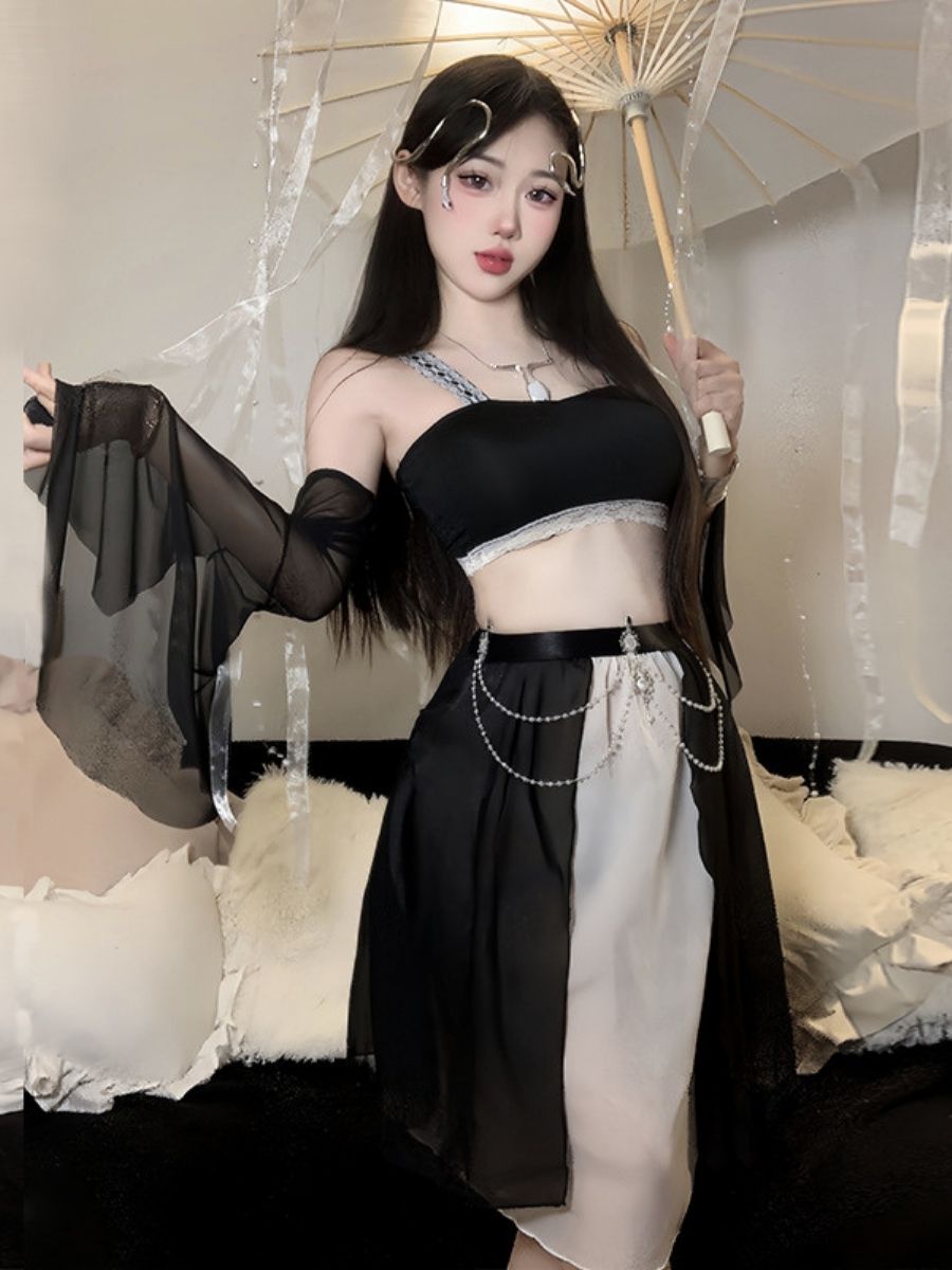 Chinese-Inspired Crop Top and Skirt - Two Piece Anime Uniform Blesssafe