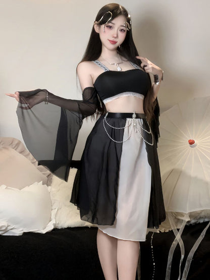 Chinese-Inspired Crop Top and Skirt - Two Piece Anime Uniform Blesssafe