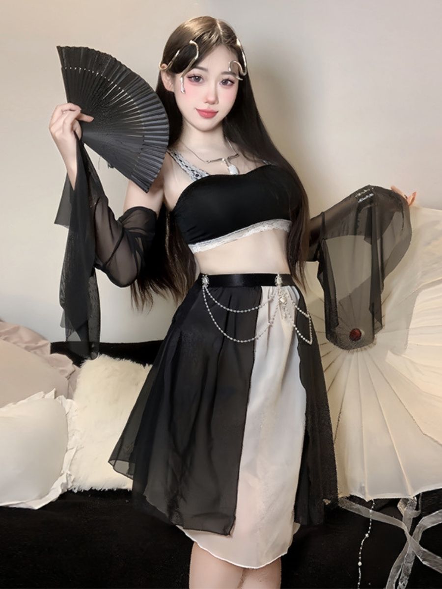 Chinese-Inspired Crop Top and Skirt - Two Piece Anime Uniform Blesssafe