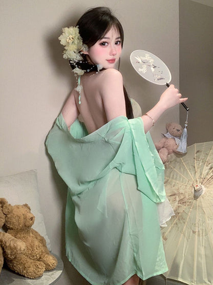 Vintage Fairy Cosplay Outfit - Sheer Chiffon Hanfu Lingerie Set Blesssafe