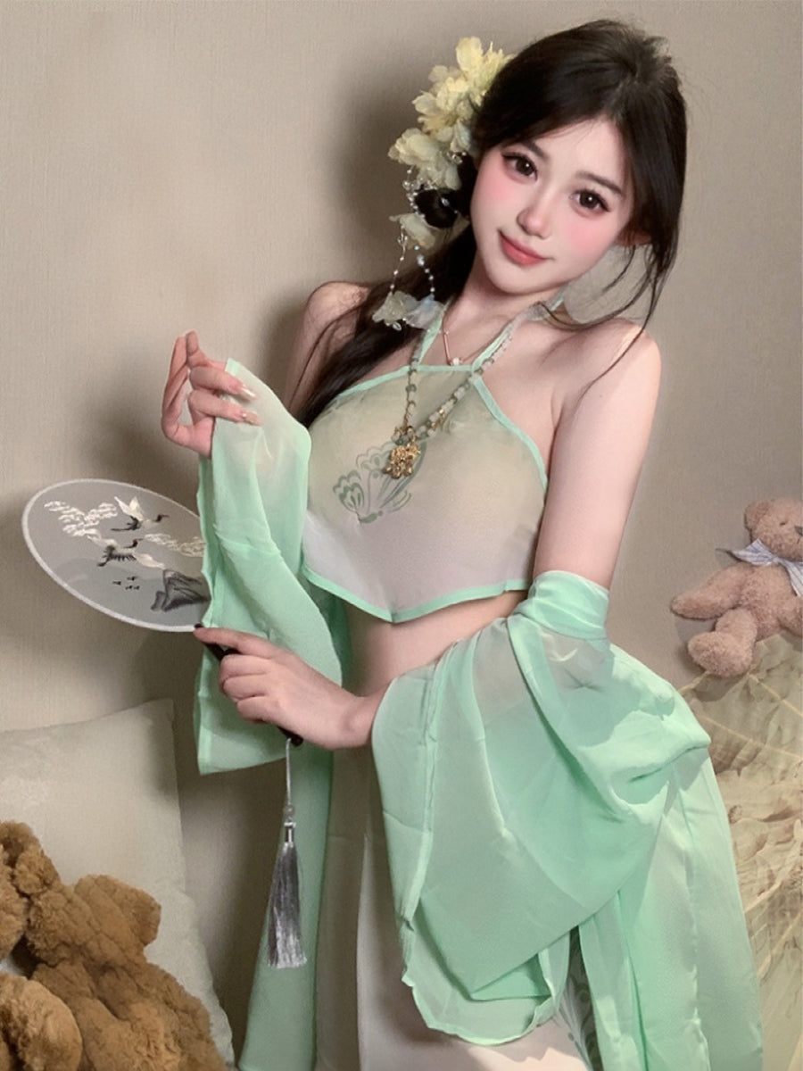 Vintage Fairy Cosplay Outfit - Sheer Chiffon Hanfu Lingerie Set Blesssafe