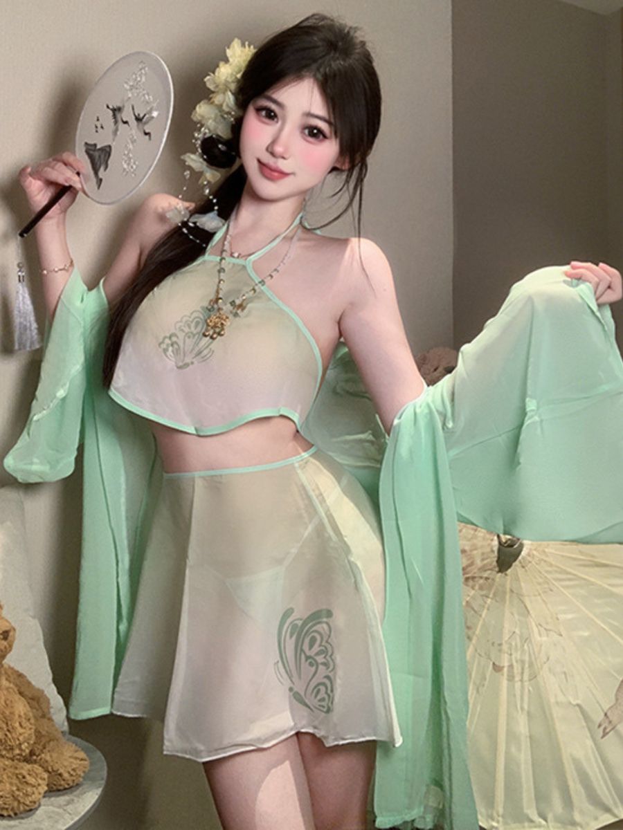 Vintage Fairy Cosplay Outfit - Sheer Chiffon Hanfu Lingerie Set Blesssafe