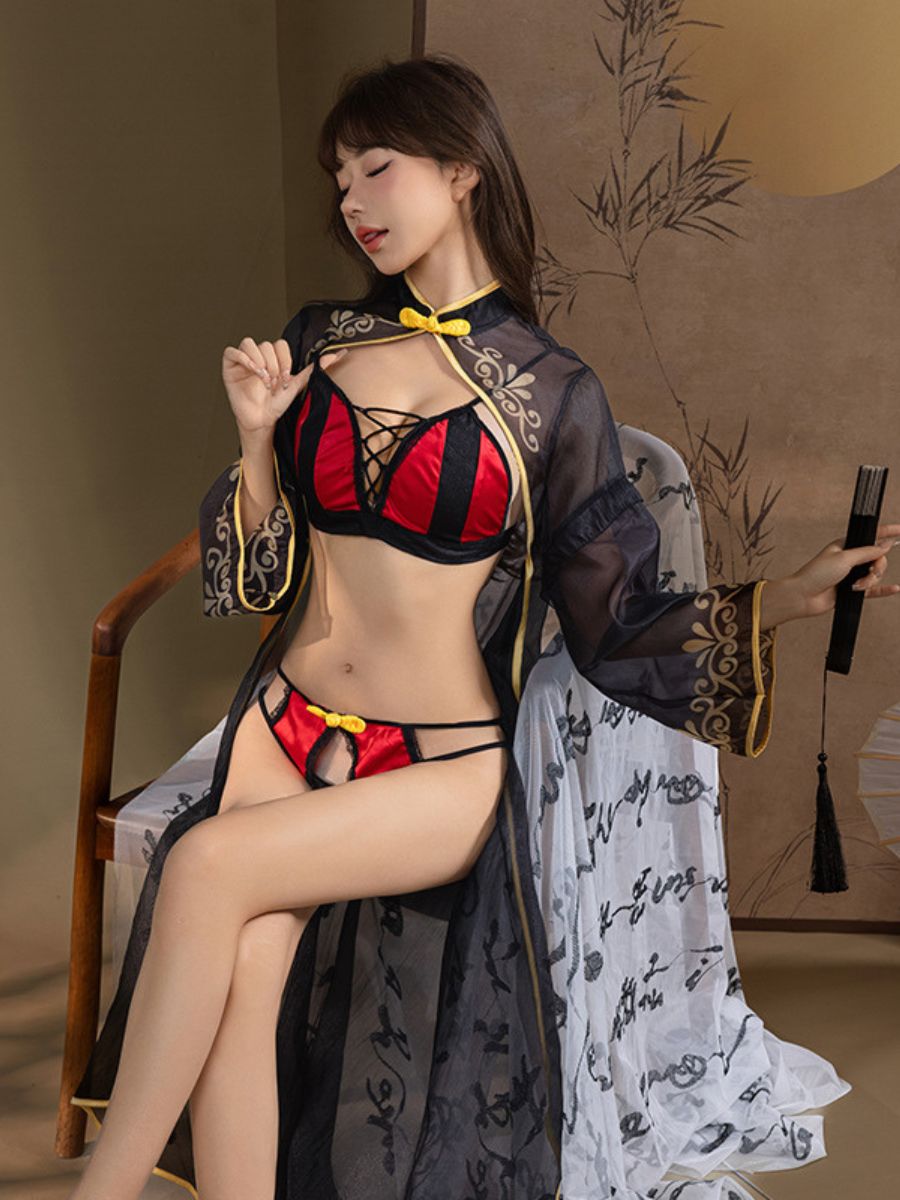 3-Piece Chinese Style Cosplay Lingerie - Traditional Skirt Outfit Blesssafe