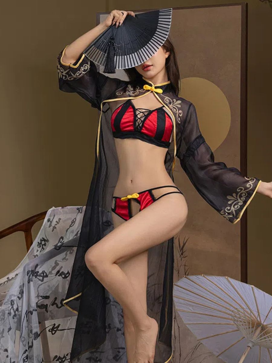 3-Piece Chinese Style Cosplay Lingerie - Traditional Skirt Outfit Blesssafe