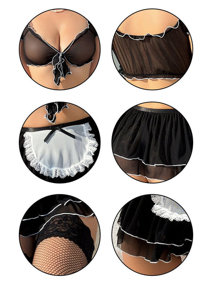 Seductive Sheer Apron Maid Skirt Set Blesssafe