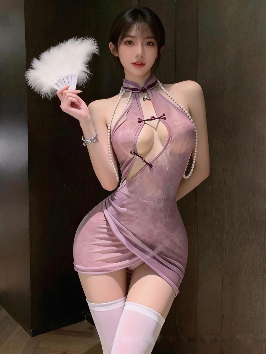 Purple Rose Sheer Mesh Cheongsam - Transparent Chinese Gown Blesssafe