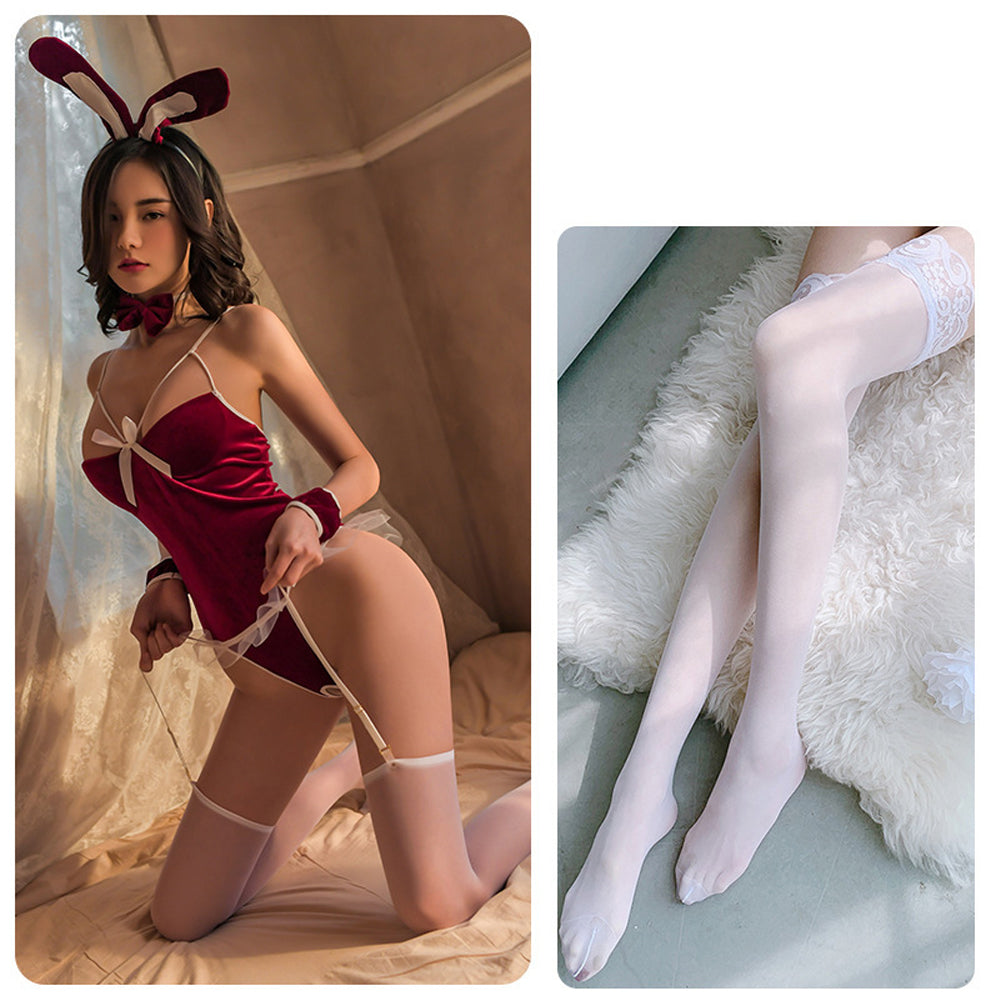 Soft Velvet Rabbit Costume Bunny Girl Bowknot Open Crotch Teddy Bodysuit blesssafe