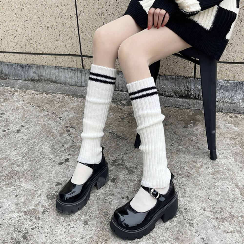 Striped Knee High Socks Rib Knit Tube Stockings Slouchy Crew Sock Blesssafe