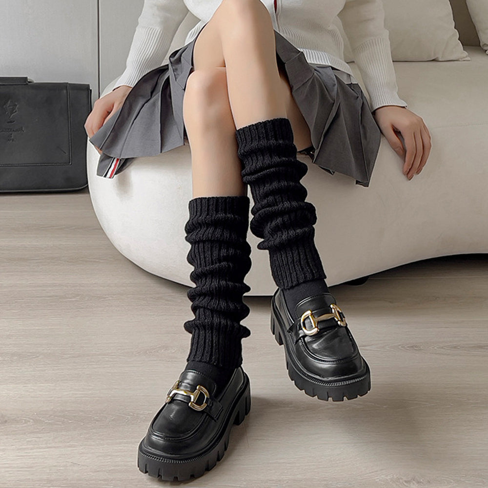 Striped Knee High Socks Rib Knit Tube Stockings Slouchy Crew Sock Blesssafe