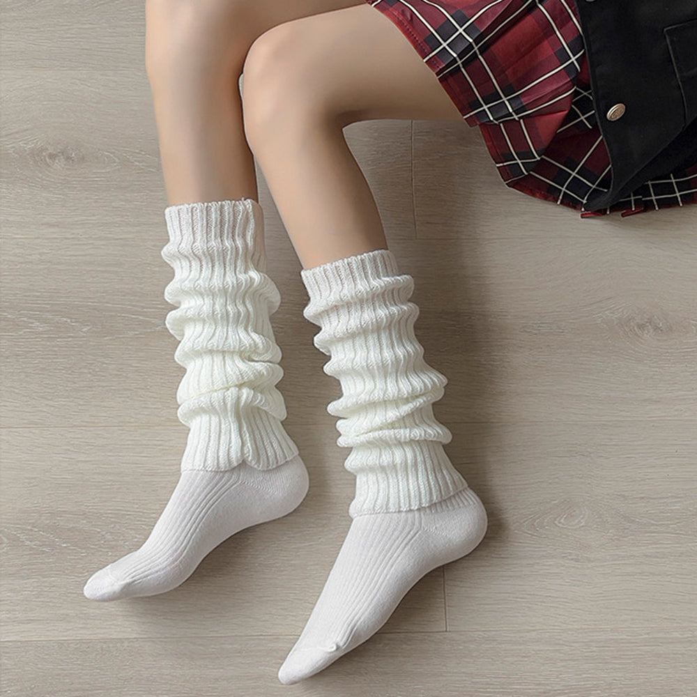 Striped Knee High Socks Rib Knit Tube Stockings Slouchy Crew Sock Blesssafe