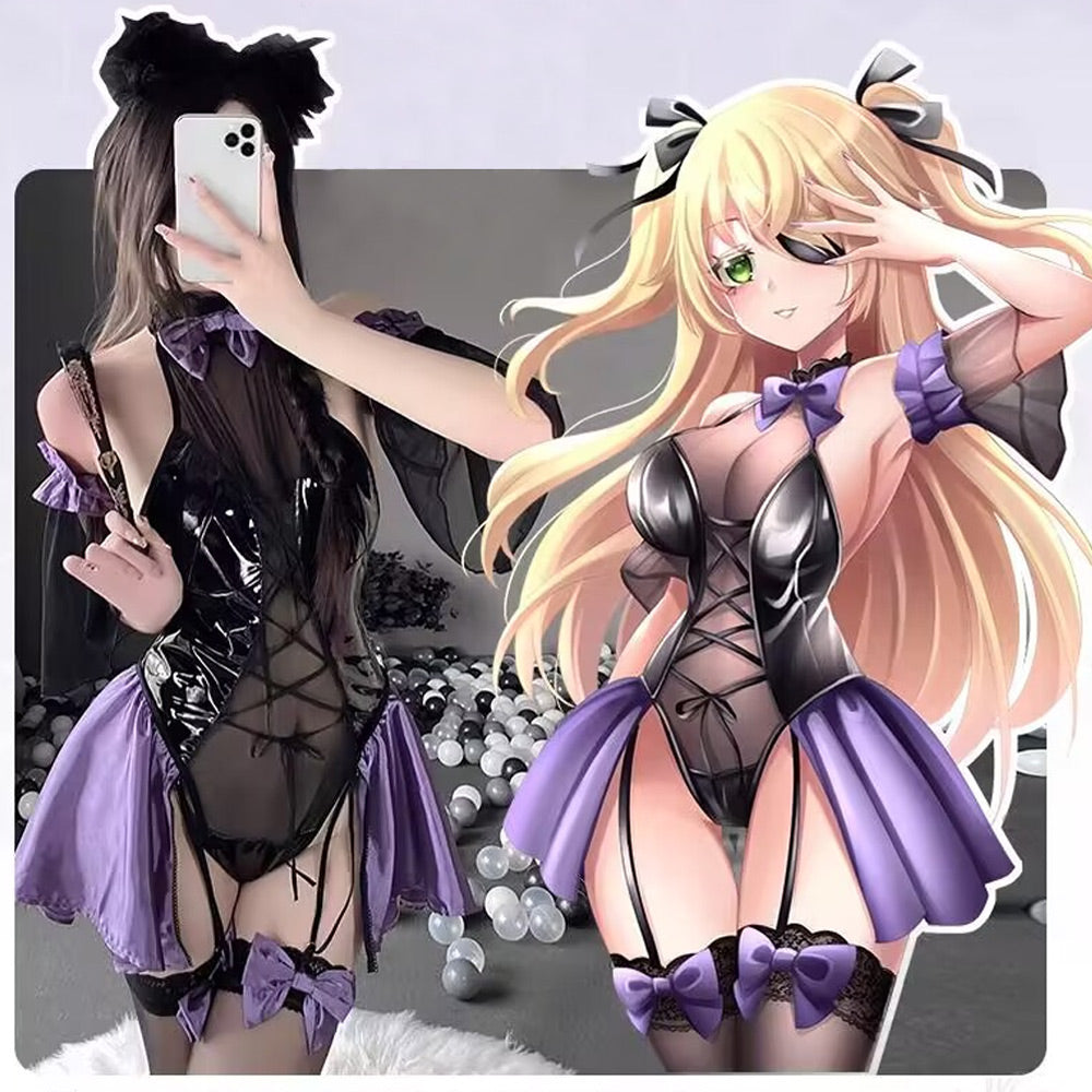 Lace-Up Latex Lingerie Succubus Cosplay Set