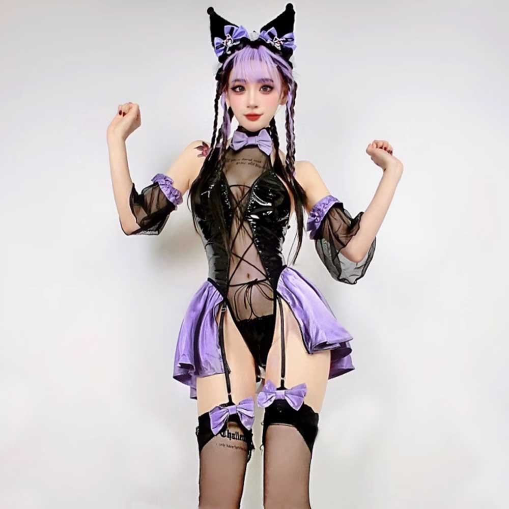 Lace-Up Latex Lingerie Succubus Cosplay Set